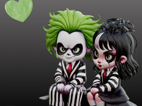 STL File Beetlejuice Lydia Chibi Couple FanArt Comic Style 3D Printable 3D-printmodel