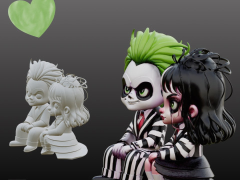 STL File Beetlejuice Lydia Chibi Couple FanArt Comic Style 3D Printable 3D प्रिंट मॉडल
