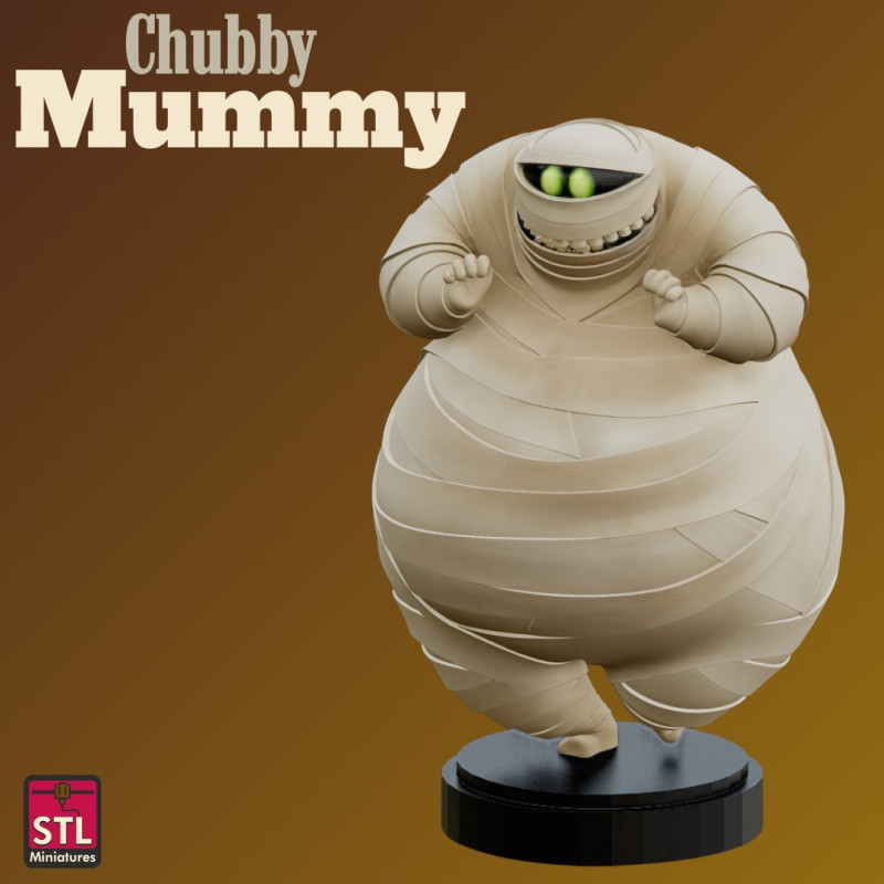 STL File Chubby Mummy Madness 3D Printable Comic Style Miniature Funny and Charming with Base Modèles 3D en vedette .c4d .max .obj .3ds .fbx .stl .blend