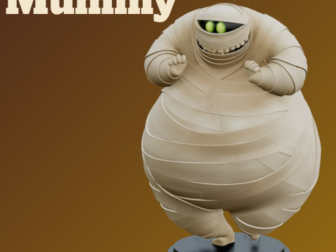 STL File Chubby Mummy Madness 3D Printable Comic Style Miniature Funny and Charming with Base Model Cetak 3D