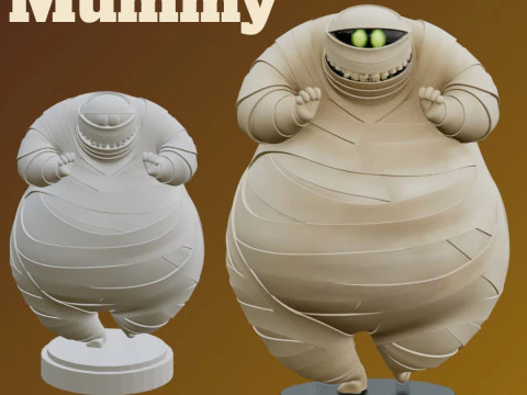 STL File Chubby Mummy Madness 3D Printable Comic Style Miniature Funny and Charming with Base 3D Print Model