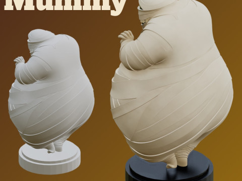 STL File Chubby Mummy Madness 3D Printable Comic Style Miniature Funny and Charming with Base Modèles 3D en vedette