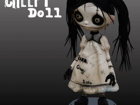 STL File Creepy Doll 3D Printable Horror Miniature Disturbing and Cute with Display Base 3D-printmodel