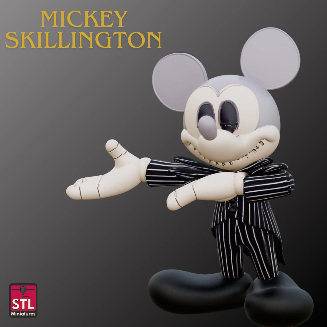 STL File Mickey Mouse as Jack Skellington Halloween Horror Crossover 3D Printable Figure 3D Print Model .c4d .max .obj .3ds .fbx .stl .blend 