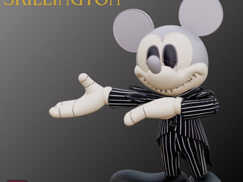 STL File Mickey Mouse as Jack Skellington Halloween Horror Crossover 3D Printable Figure Modelo de impresión 3D