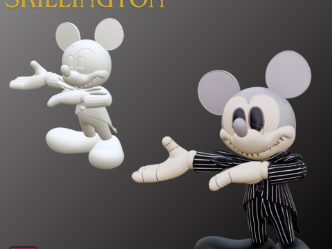 STL File Mickey Mouse as Jack Skellington Halloween Horror Crossover 3D Printable Figure Modèles 3D en vedette