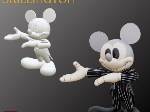 STL File Mickey Mouse as Jack Skellington Halloween Horror Crossover 3D Printable Figure 3D Print Model