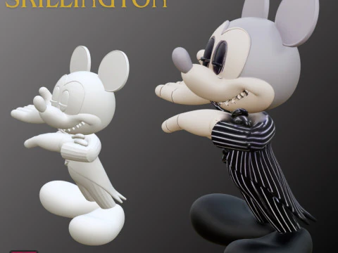 STL File Mickey Mouse as Jack Skellington Halloween Horror Crossover 3D Printable Figure 3D Print Model
