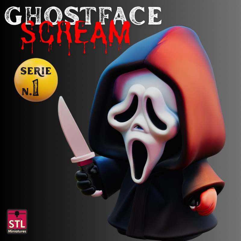 STL File Ghostface Scream Chibi Horror Style 3D Printable Figure Modelo de impresión 3D .c4d .max .obj .3ds .fbx .stl .blend