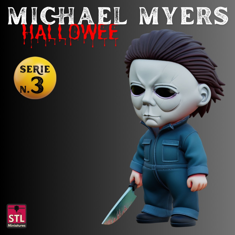 STL File Michael Myers Chibi Style Halloween Horror Icon 3D Printable Mini Figure 3D Print Model .c4d .max .obj .3ds .fbx .stl .blend 