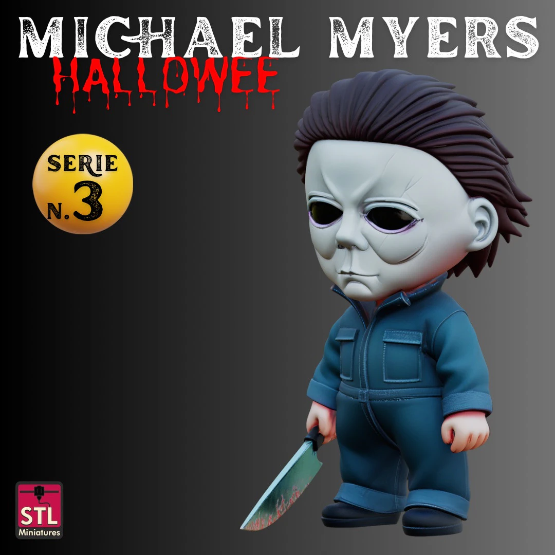 STL File Michael Myers Chibi Style Halloween Horror Icon 3D Printable Mini Figure 3D Print Model .c4d .max .obj .3ds .fbx .stl .blend 