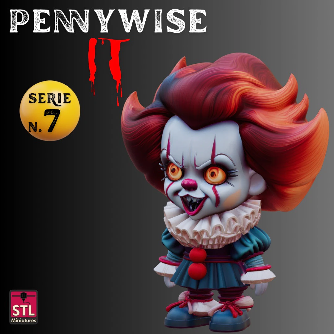 STL File Pennywise Chibi Style IT Horror Clown 3D Printable Miniature 3D Print Model .c4d .max .obj .3ds .fbx .stl .blend 
