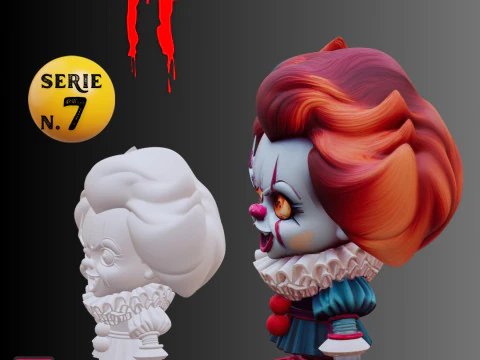 STL File Pennywise Chibi Style IT Horror Clown 3D Printable Miniature 3D Print Model