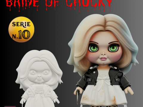 STL File Tiffany Valentine Bride of Chucky Chibi Style 3D Printable Horror Miniature Modelo de Impressão 3D