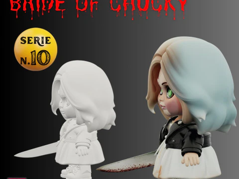 Arquivo STL Tiffany Valentine Noiva de Chucky Chibi Estilo 3D para impress&atilde;o em miniatura de terror Modelo de Impressão 3D