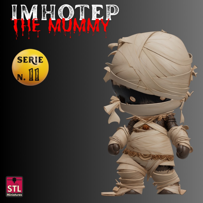 STL File Classic Mummy Chibi Imhotep Inspired Horror Miniature 3D Printable Model Modello di stampa 3D .c4d .max .obj .3ds .fbx .stl .blend