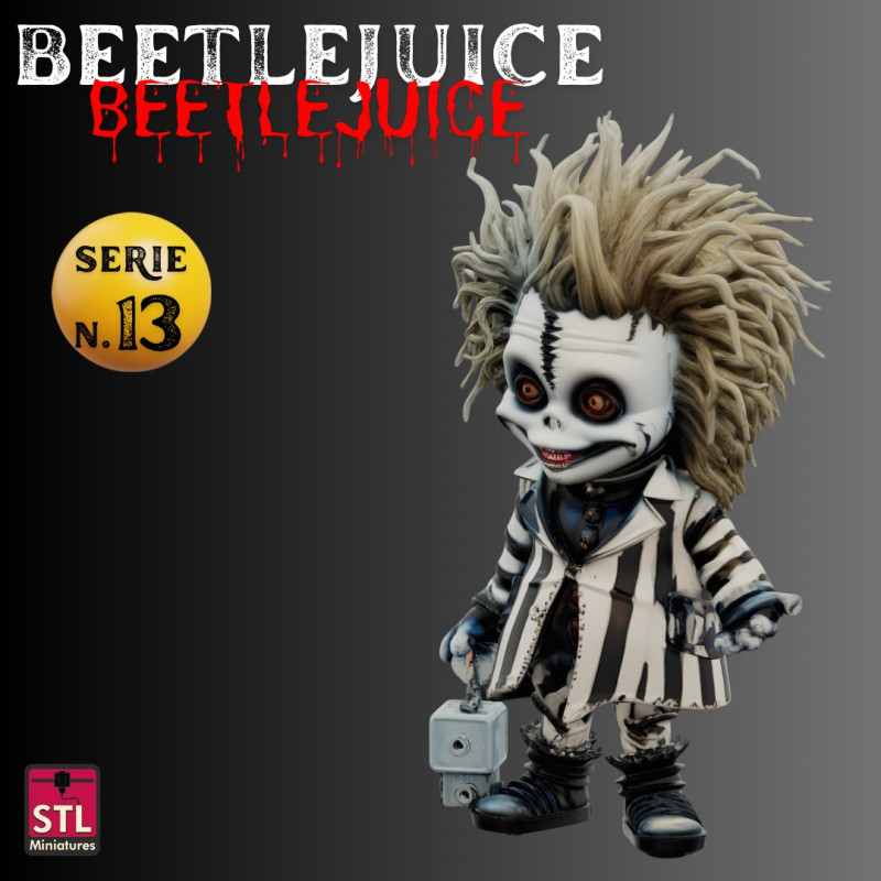 STL File Beetlejuice Beetlejuice 1988 Movie Chibi Style Horror Miniature 3D Printable Model Modello di stampa 3D .c4d .max .obj .3ds .fbx .stl .blend