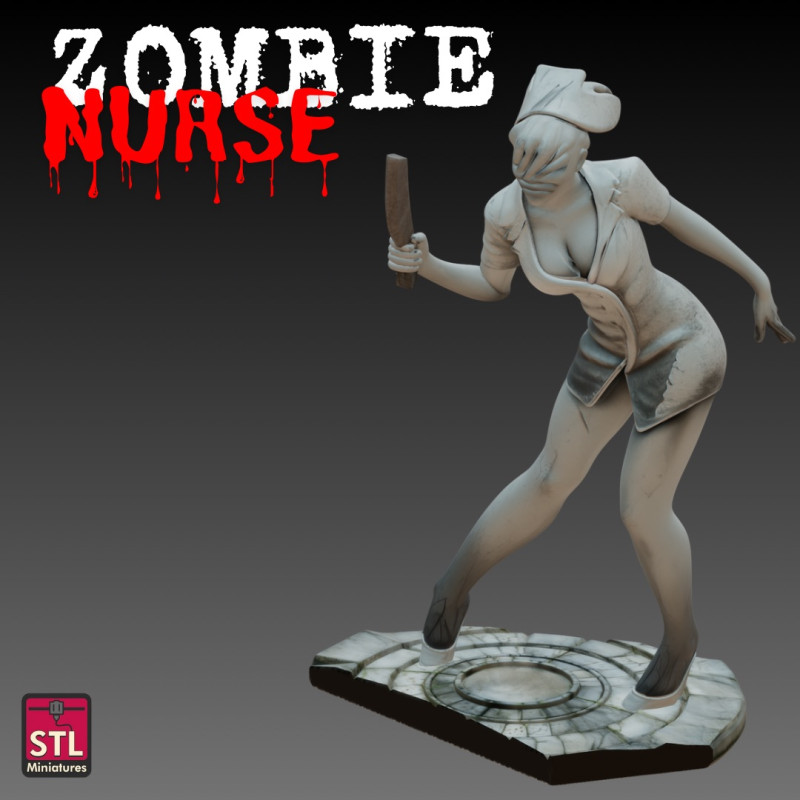 STL File Zombie Nurse with Club 3D Printable Horror Miniature 3D 打印模型 .c4d .max .obj .3ds .fbx .stl .blend