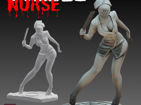 STL File Zombie Nurse with Club 3D Printable Horror Miniature 3D 打印模型