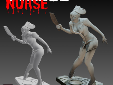 STL File Zombie Nurse with Club 3D Printable Horror Miniature 3D 打印模型