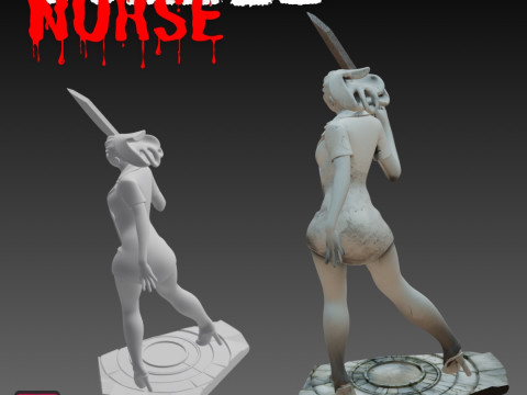 STL File Zombie Nurse with Club 3D Printable Horror Miniature 3D 打印模型