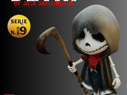 STL-bestand Chibi Death geïnspireerd door Jack Skellington 3D Horror miniatuur 3D printmodel