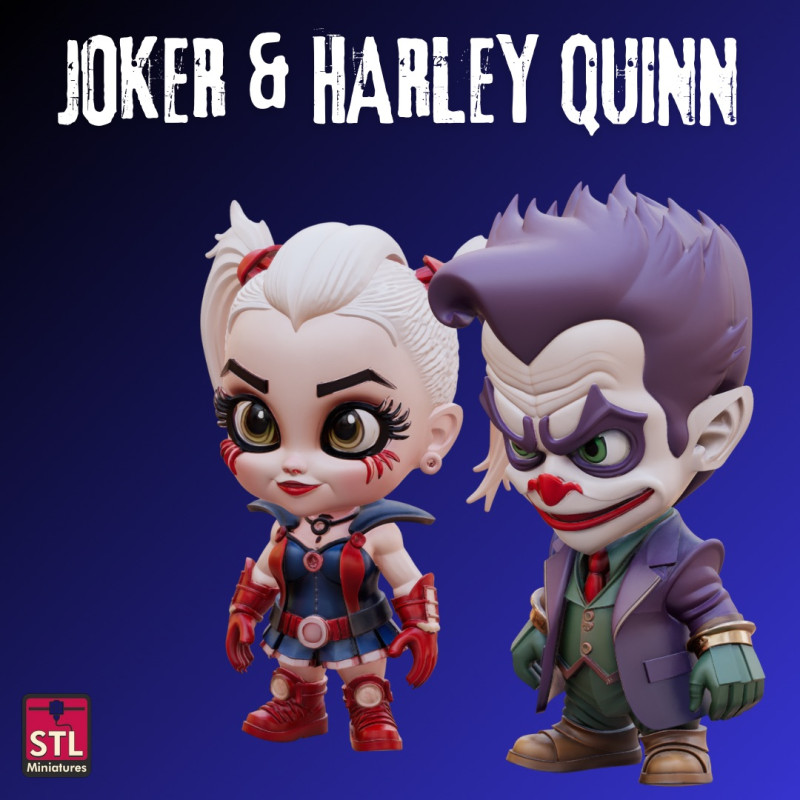 STL Files Chibi Joker Harley Quinn 3D प्रिंट मॉडल .c4d .max .obj .3ds .fbx .stl .blend 