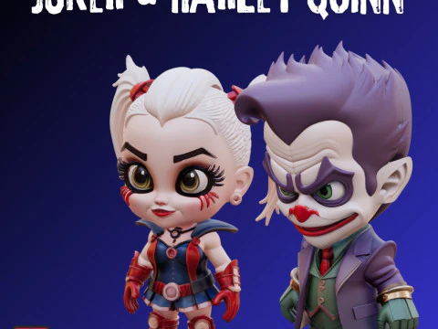 Arquivos STL Chibi Coringa Harley Quinn Modelo de Impressão 3D