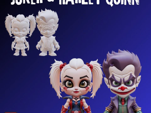 STL Files Chibi Joker Harley Quinn 3D Print Model