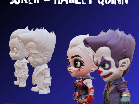 STL Files Chibi Joker Harley Quinn 3D Print Model