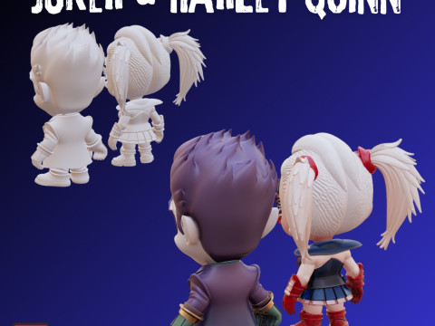 STL Files Chibi Joker Harley Quinn 3D प्रिंट मॉडल