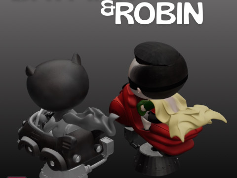STL Files Chibi Batman Robin 3D Printable Heroic Duo on Coin-Op Rides 3D प्रिंट मॉडल