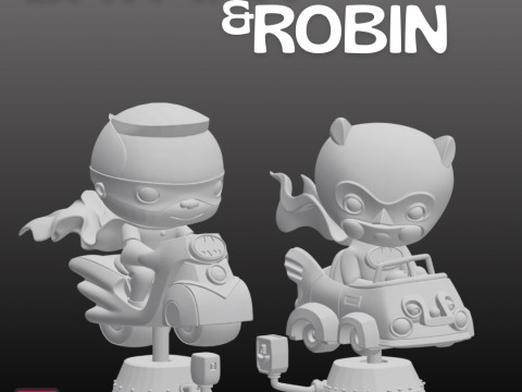 STL Files Chibi Batman Robin 3D Printable Heroic Duo on Coin-Op Rides 3D प्रिंट मॉडल