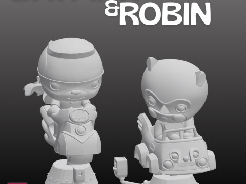 STL Files Chibi Batman Robin 3D Printable Heroic Duo on Coin-Op Rides 3D प्रिंट मॉडल