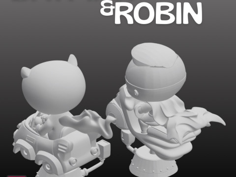 STL Files Chibi Batman Robin 3D Printable Heroic Duo on Coin-Op Rides 3D प्रिंट मॉडल