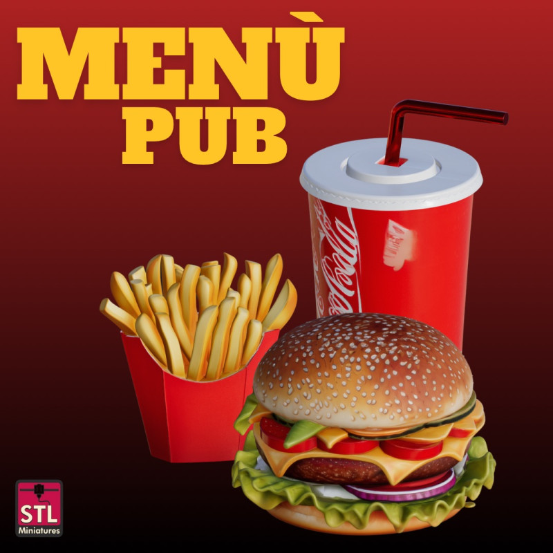 STL Files Chibi Pub Menu Set 3D Printable Burger Fries Drink Modèles 3D en vedette .c4d .max .obj .3ds .fbx .stl .blend 