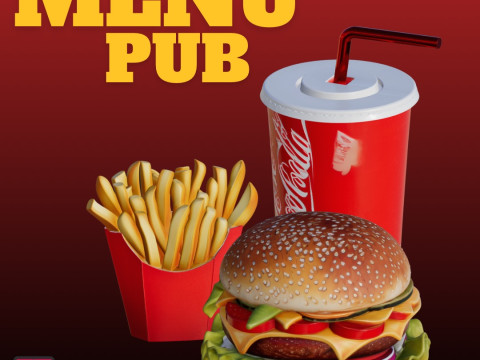 STL Files Chibi Pub Menu Set 3D Printable Burger Fries Drink 3D Print Model