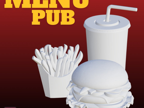 STL Files Chibi Pub Menu Set 3D Printable Burger Fries Drink Modèles 3D en vedette