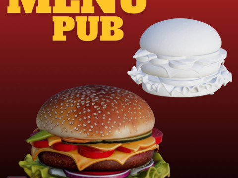 STL Files Chibi Pub Menu Set 3D Printable Burger Fries Drink Modèles 3D en vedette