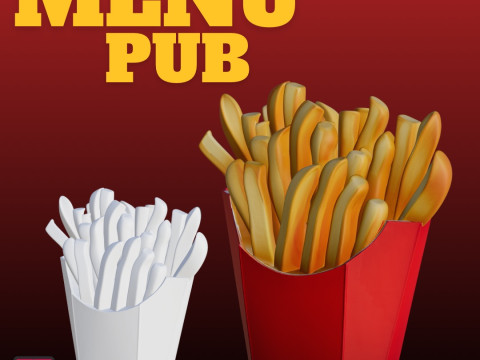 STL Files Chibi Pub Menu Set 3D Printable Burger Fries Drink Modèles 3D en vedette