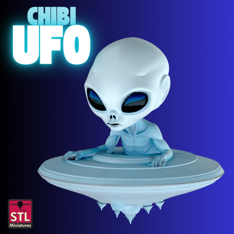 STL File Chibi Alien in UFO 3D Printable Cute Cosmic Visitor 3D Принт Модель .c4d .max .obj .3ds .fbx .stl .blend 