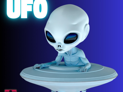 STL File Chibi Alien in UFO 3D Printable Cute Cosmic Visitor 3D Print Model