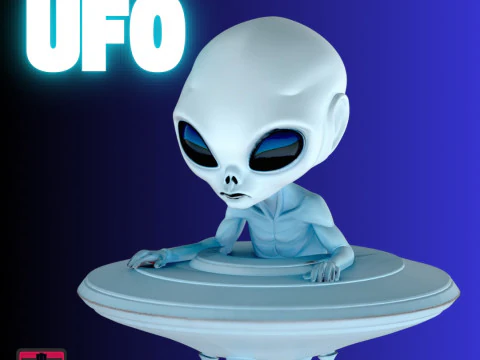 STL-файл Chibi Alien у UFO 3D для друку Cute Cosmic Visitor 3D Принт Модель