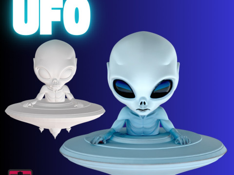 STL File Chibi Alien in UFO 3D Printable Cute Cosmic Visitor 3D Принт Модель