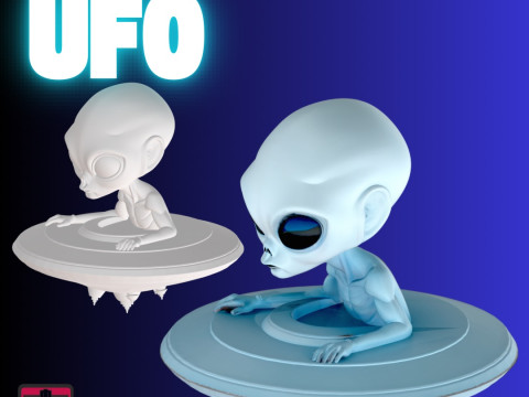 STL File Chibi Alien in UFO 3D Printable Cute Cosmic Visitor 3D Принт Модель