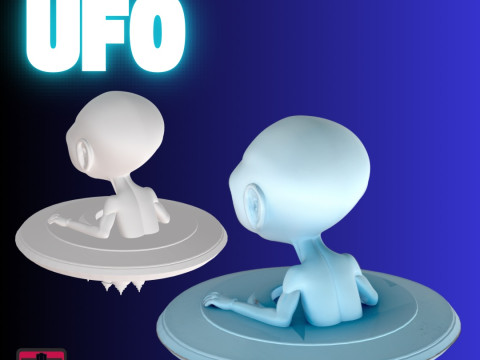 STL File Chibi Alien in UFO 3D Printable Cute Cosmic Visitor 3D Принт Модель