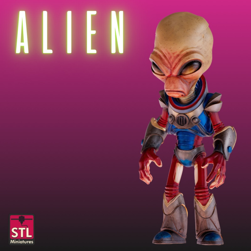 STL File Chibi Tech Alien Warrior 3D Printable Sci-Fi Horror Miniature 3D Druckmodell .c4d .max .obj .3ds .fbx .stl .blend