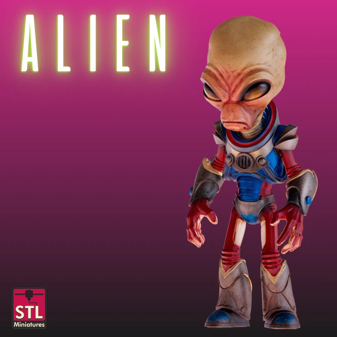 STL File Chibi Tech Alien Warrior 3D Printable Sci-Fi Horror Miniature 3D Print Model .c4d .max .obj .3ds .fbx .stl .blend 