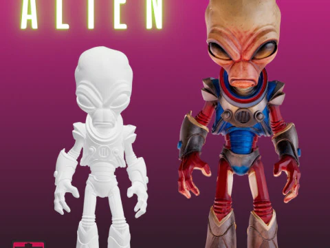 STL File Chibi Tech Alien Warrior 3D Printable Sci-Fi Horror Miniature 3D Print Model