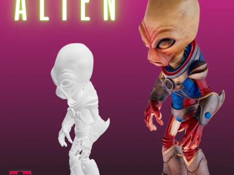 STL File Chibi Tech Alien Warrior 3D Printable Sci-Fi Horror Miniature 3D Print Model